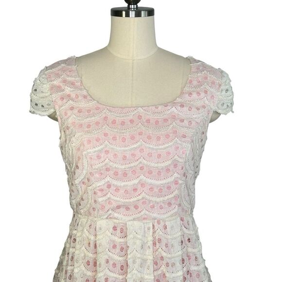 Minuet Pink Floral Lace Overlay Fit and Flare Cap Sleeve Mini Dress | Size M - Picture 4 of 6